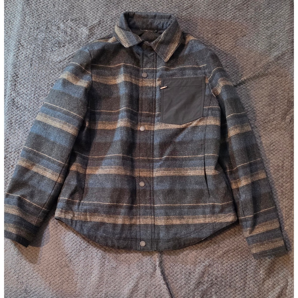 Pendleton Mens Wool Blend Quilted Shirt Jacket Blue Tan Striped Medium